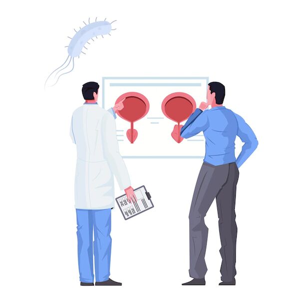 A man with symptoms of cystitis in consultation with a urologist